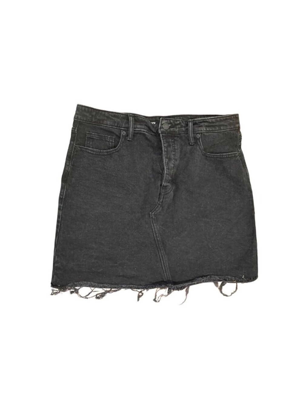 Old Navy High Rise Black Denim Mini Skirt Secret Smooth Pockets Raw Hem Women's